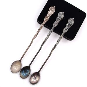 Vintage Nils Johan E.P.N.S. ALP Sweden NIJ4 Silverplate Iced Tea Spoon 7" Set 3